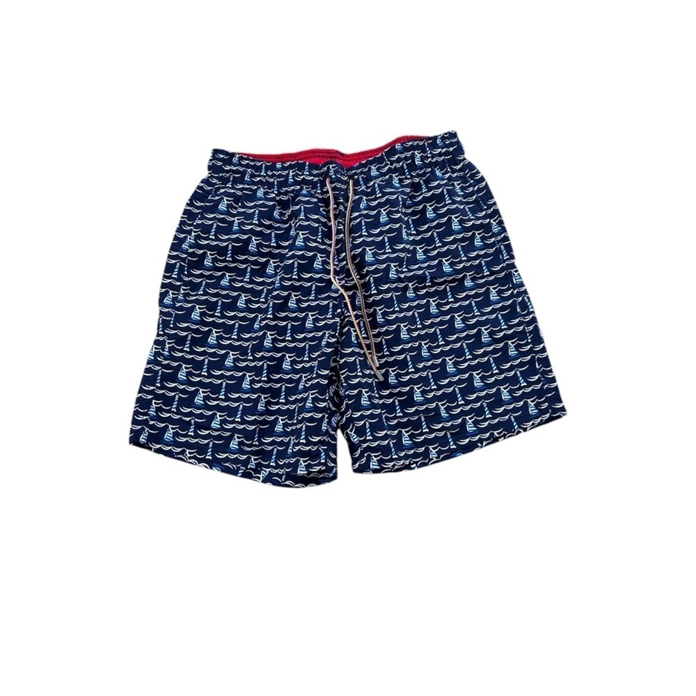 Bugatchi Navy Wave & Sail Boat Pattern Swim Trucks SZ. M​​​